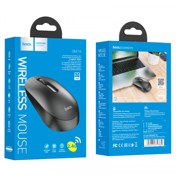 Мышь беспроводная Hoco GM14 Platinum 2.4G Business Wireless Mouse (черный)
